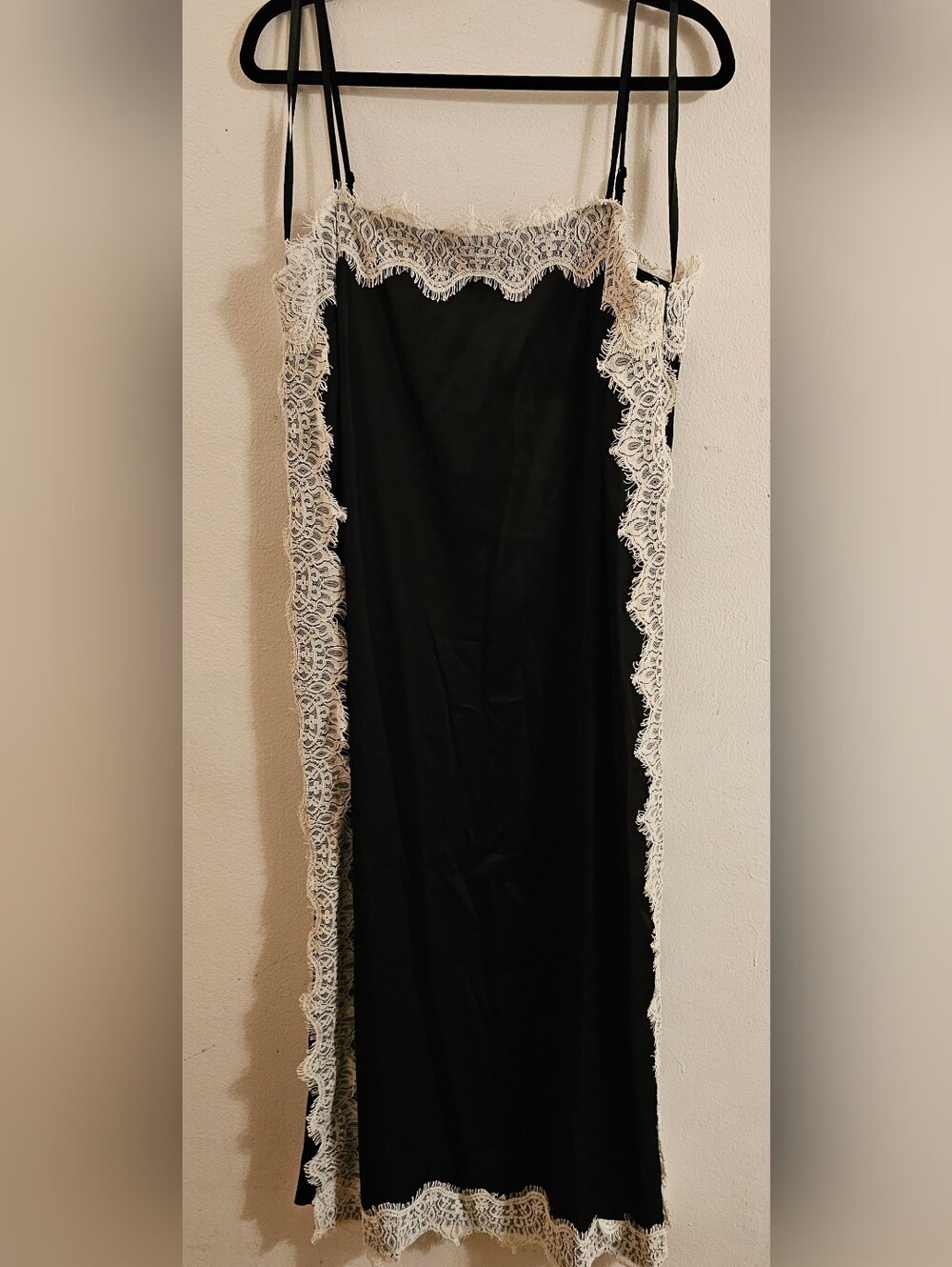 Seni & Cade - Black Satin Slip Dress with Ivory Lace Trim